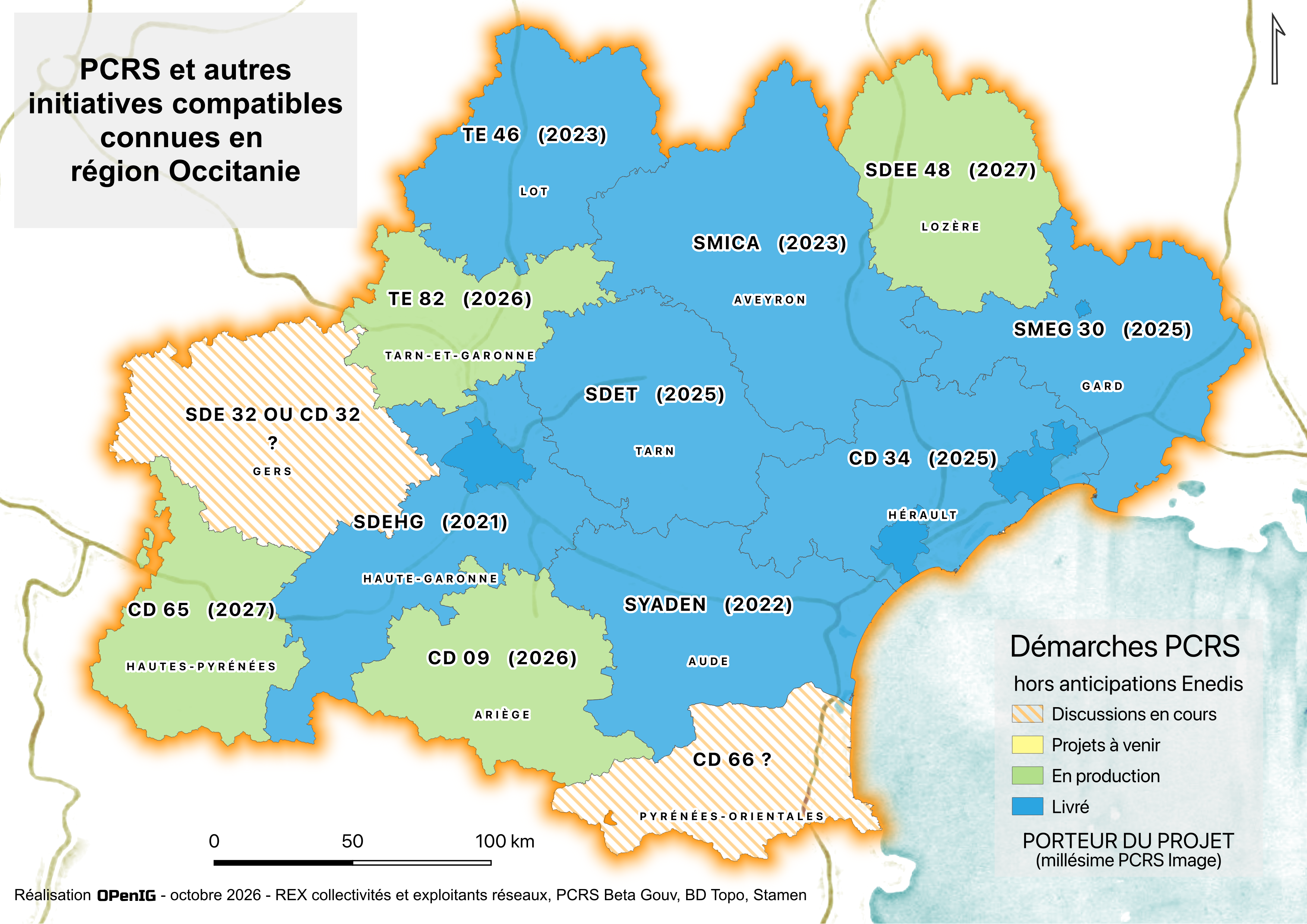 Carte des PCRS en Occitanie en octobre 2026