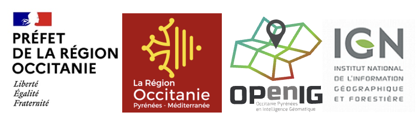 Logos des partenaires : Préfet de la Région Occitanie, Région Occitanie, OPenIG, IGN